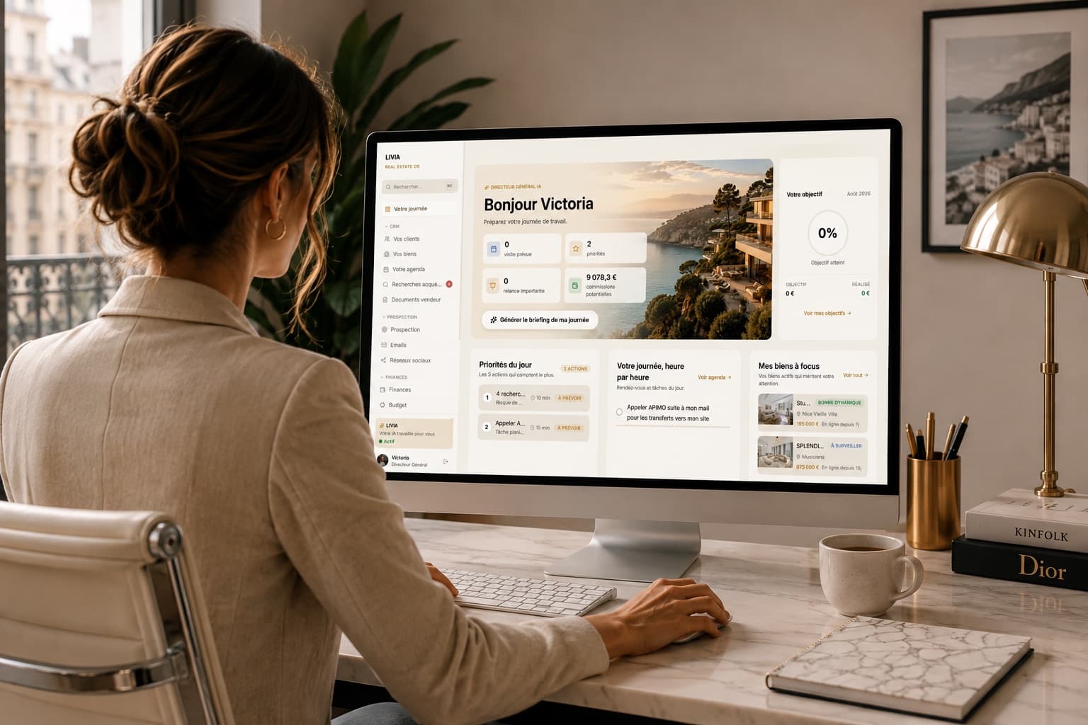 Une agente immobilière pilote son activité depuis LIVIA, à son bureau